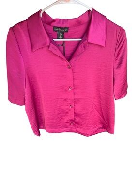 House of Harlow 1960 Fuchsia Satin Crop Blouse Shirt Y2K Party Top S